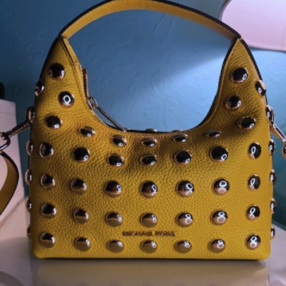 Michael Kors Ember Embellished Pebbled Leather Messenger Crossbody - Picture 1 of 6